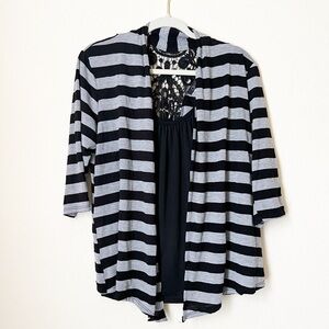 Women’s Scoop Neck Casual Gray, and Black Striped Blouse